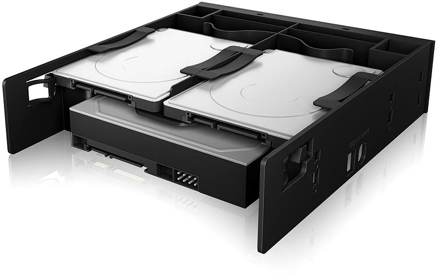 Icy Box IB-5251 Tvirtinimo rėmas 2x2,5" + 1x3,5" HDD/SSD diskams 1x5,25" nišoje, su priekiniu skydeliu, juodas