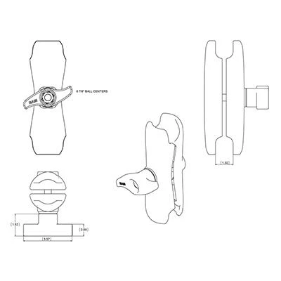 „Ram Mounts“ UNPKD RAM dvigubo lizdo rankenos D formos rutuliukai