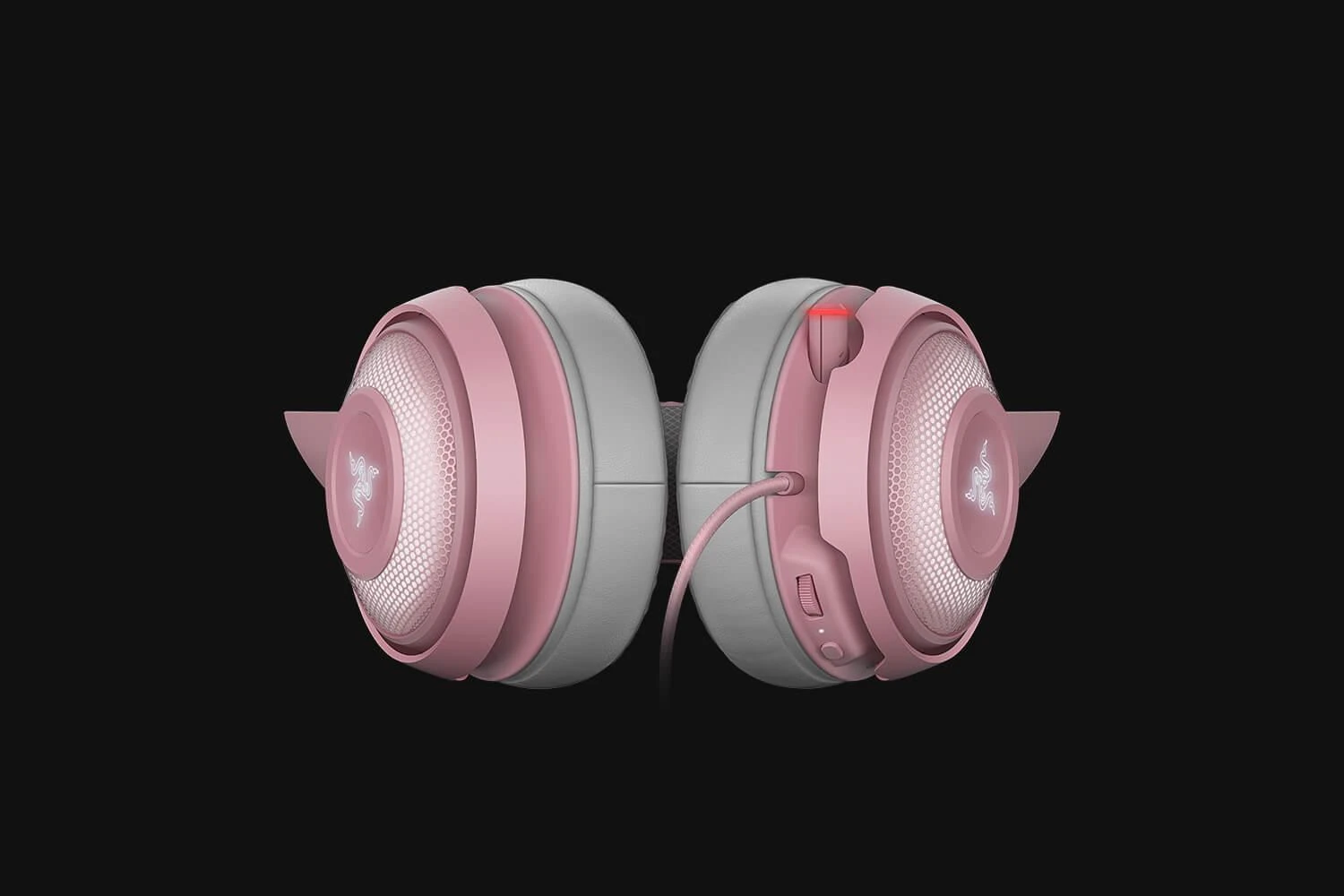 Žaidimų Ausinės Razer Kraken Kitty Edition Quartz, Chroma RGB, ANC mikrofonas, THX erdvinis garsas, USB jungtis, rožinės