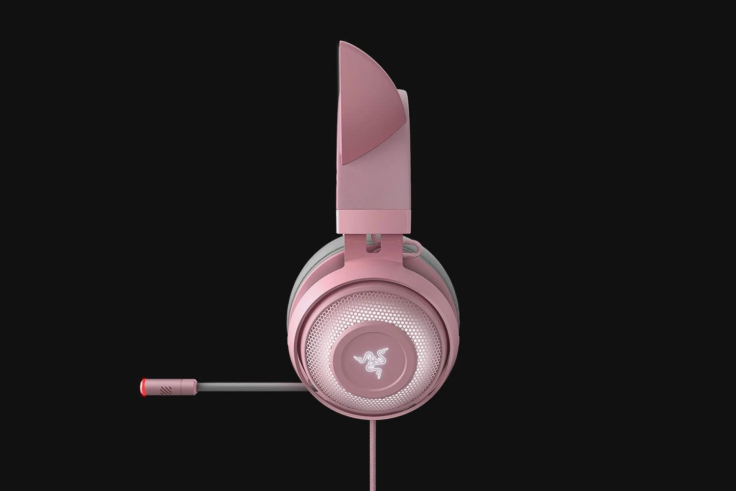 Žaidimų Ausinės Razer Kraken Kitty Edition Quartz, Chroma RGB, ANC mikrofonas, THX erdvinis garsas, USB jungtis, rožinės