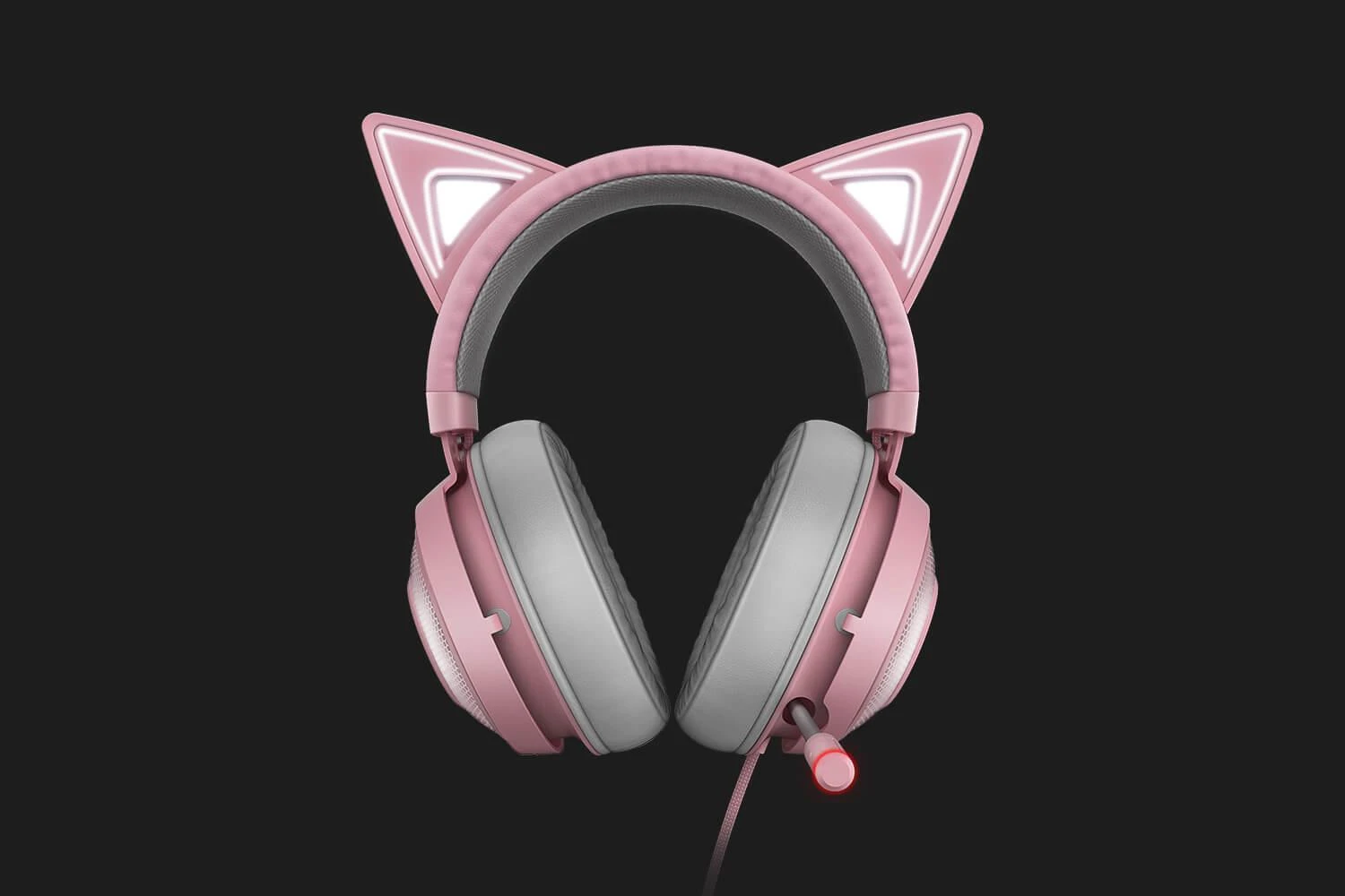 Žaidimų Ausinės Razer Kraken Kitty Edition Quartz, Chroma RGB, ANC mikrofonas, THX erdvinis garsas, USB jungtis, rožinės