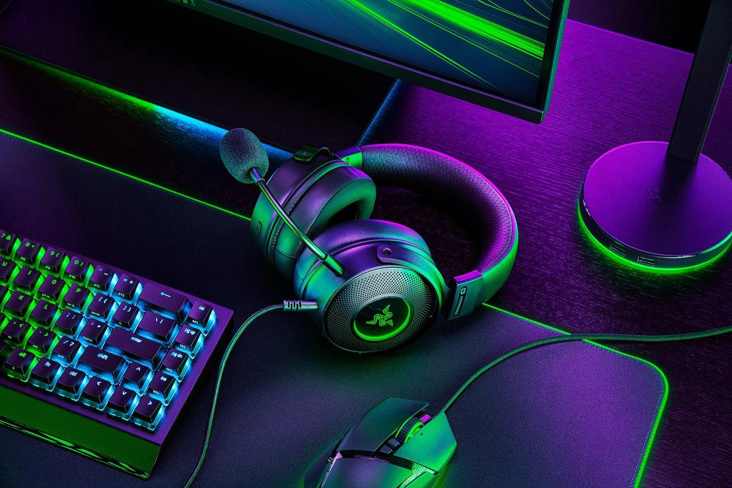 Žaidimų Ausinės Razer Kraken V3 HyperSense, USB jungtis, Chroma RGB, Juodos