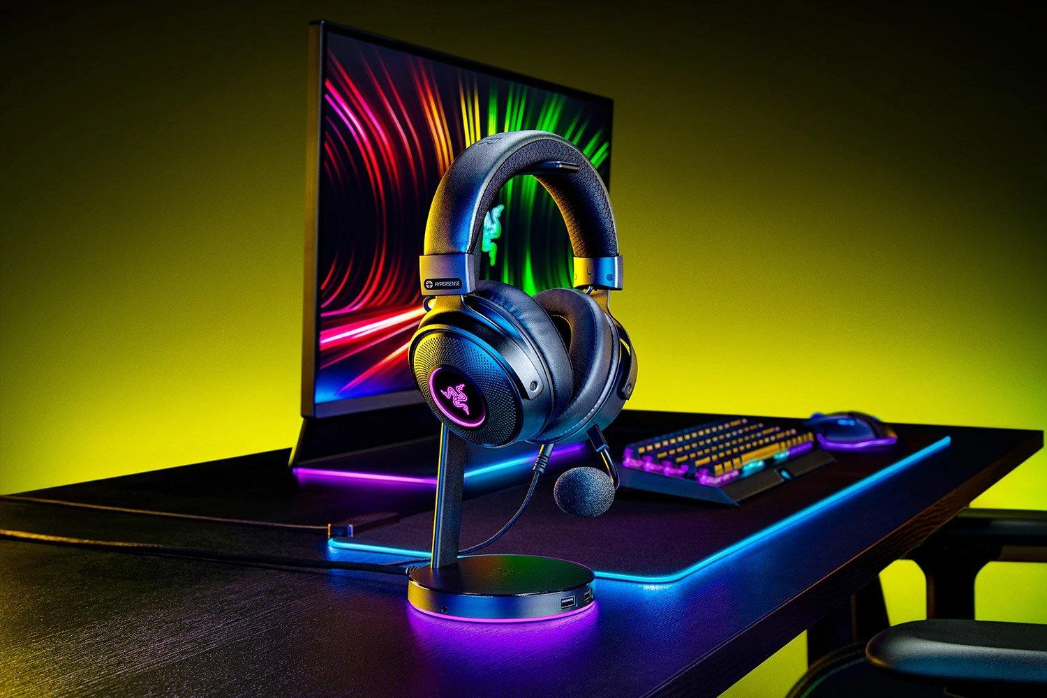 Žaidimų Ausinės Razer Kraken V3 HyperSense, USB jungtis, Chroma RGB, Juodos
