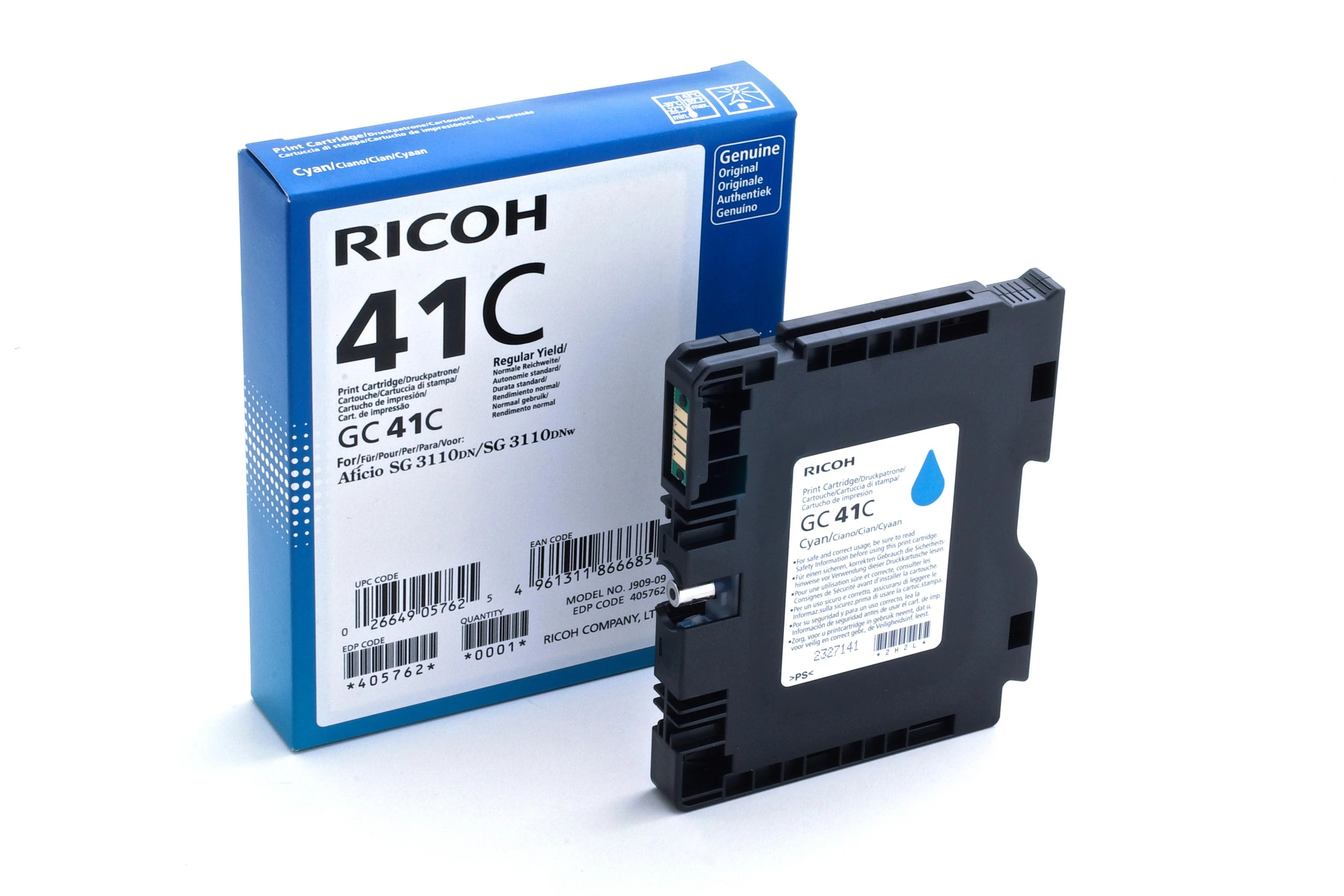 Originali Ricoh gelio kasetė 405762, GC41HC, žalsvai mėlyna, 2200s