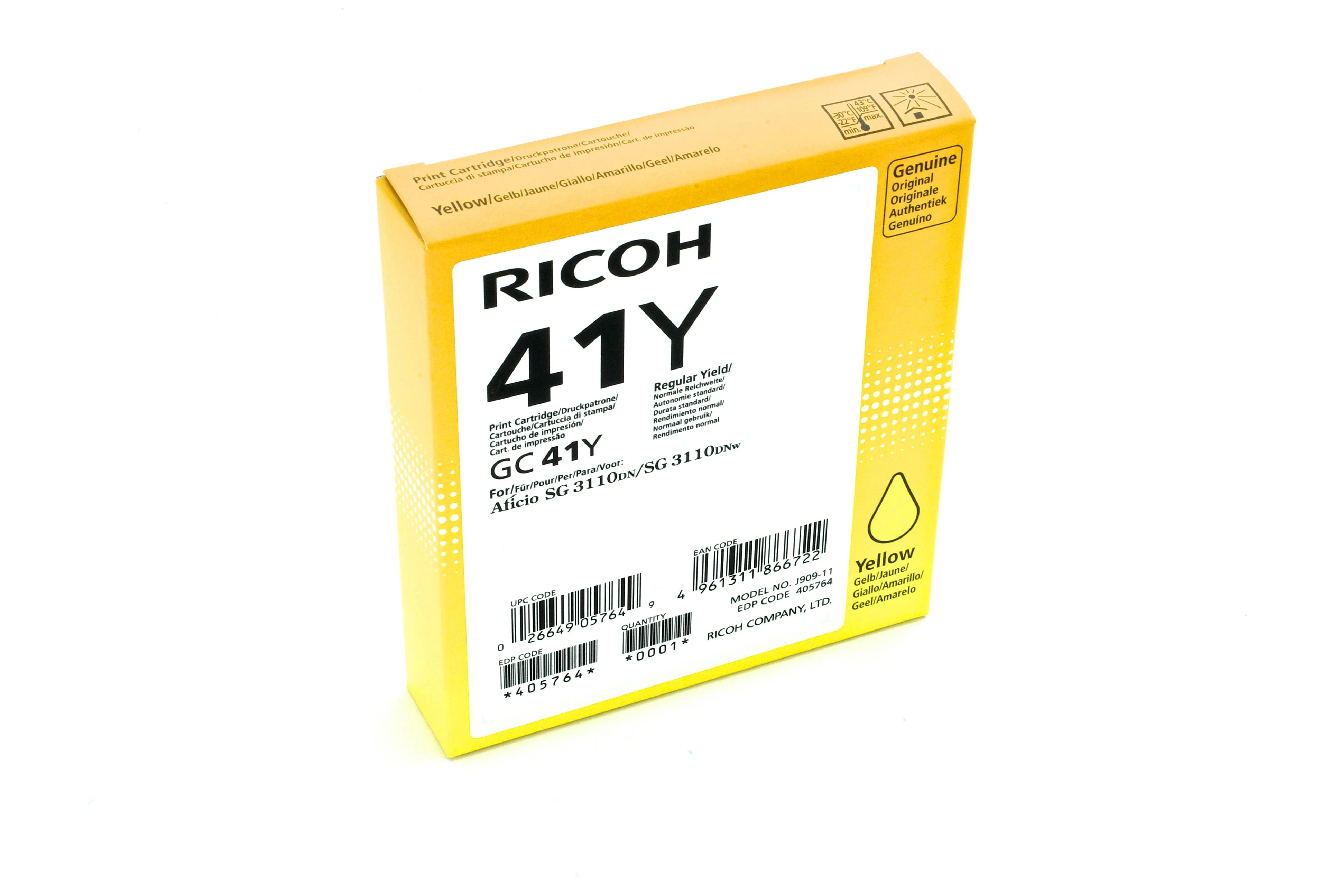 Ricoh originali 405764 gelio kasetė, GC41HY, geltona, 2200s