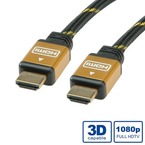 ROLINE GOLD HDMI didelės spartos kabelis + Ethernet, M/M 5 m, 5 m, HDMI A tipo (standartinis), HDMI A tipo (standartinis), Juoda, Auksinė