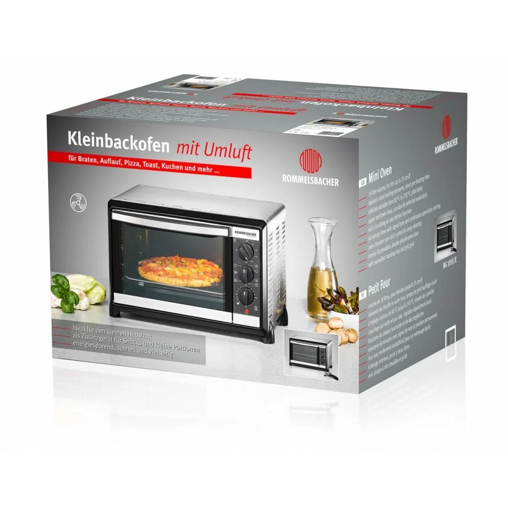 Elektrinė krosnelė ROMMELSBACHER BG 1055/E - 18 L - Juodas,Nerūdijantis plienas - Rotary - Nerūdijantis plienas - 3 shelves - 60 min