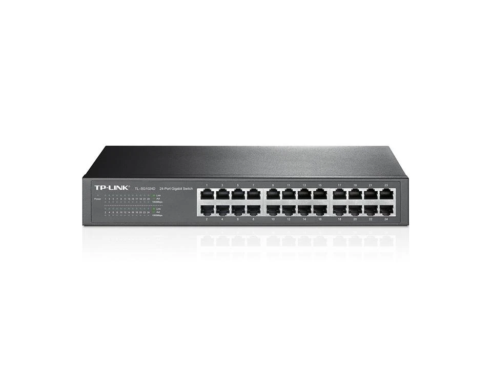Šakotuvas TP-LINK 24 prievadų gigabito komutatorius, montuojamas į 19 colių stelažą