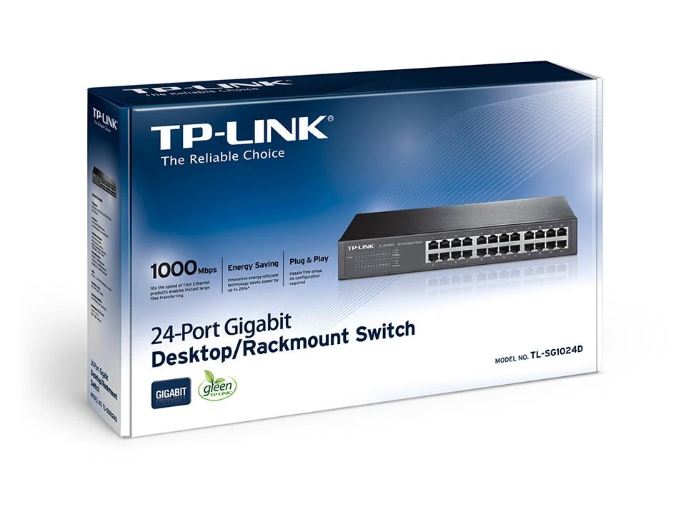 Šakotuvas TP-LINK 24 prievadų gigabito komutatorius, montuojamas į 19 colių stelažą