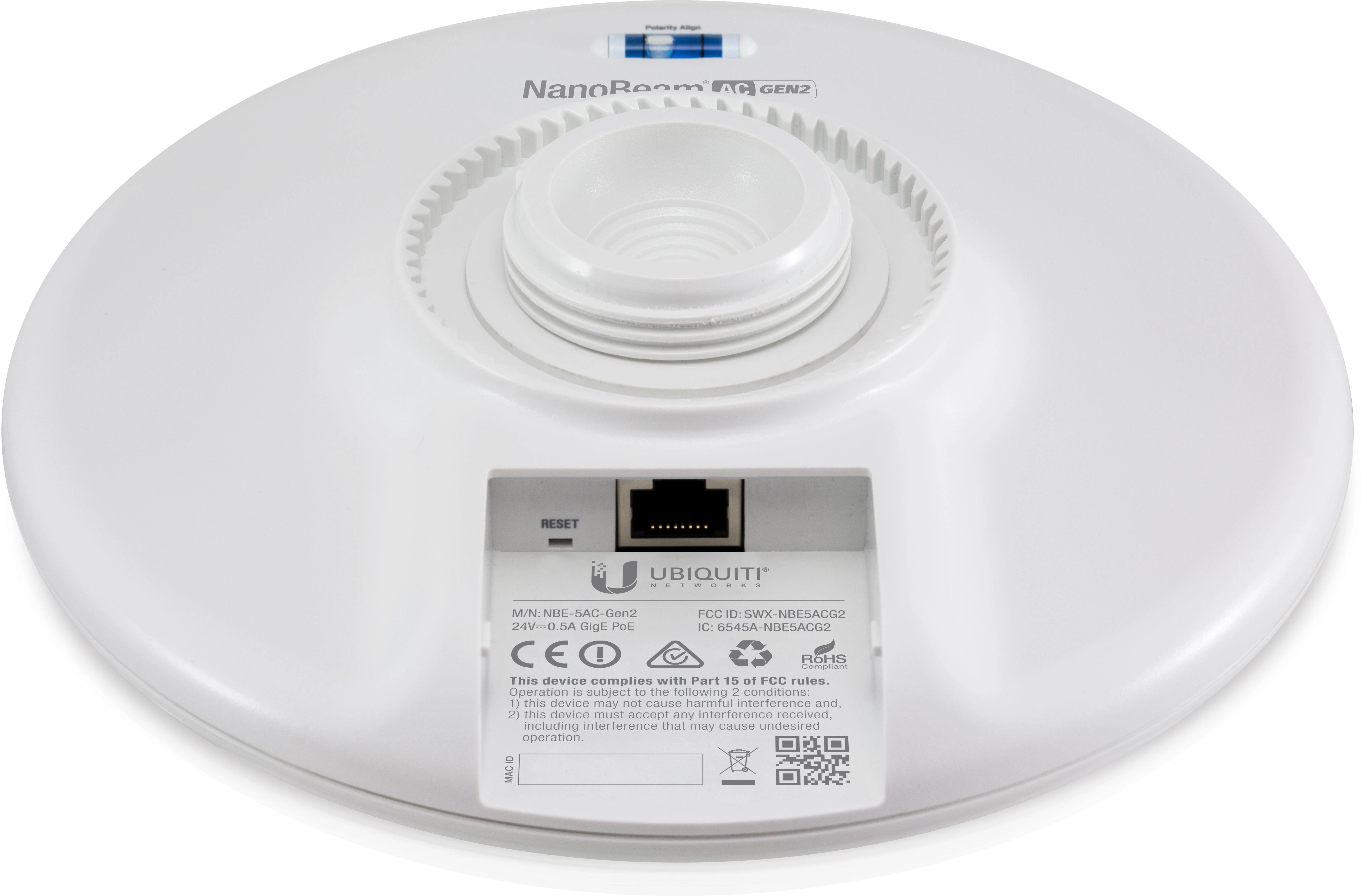 Ubiquiti NanoBeam AC Gen2 Wi-Fi radijas, 5 GHz, 19 dBi, 450+ Mbps, baltas NBE-5AC-GEN2 / UBI-NBE-5AC-GEN2