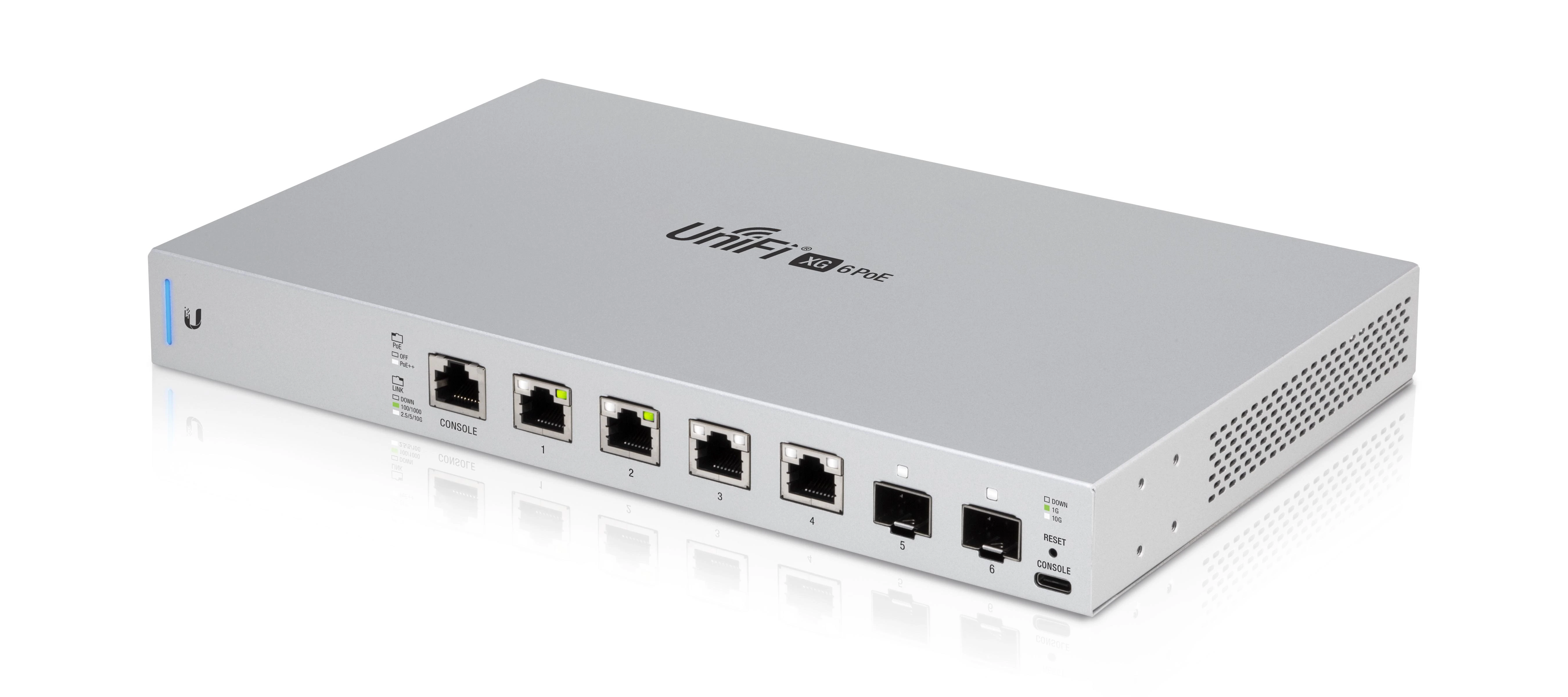 Šakotuvas UBIQUITI US-XG-6POE Ubiquiti US-XG-6POE 10GbE 6 prievadų (4x RJ45, 2xSFP+) komutatorius su 802.3bt PoE++