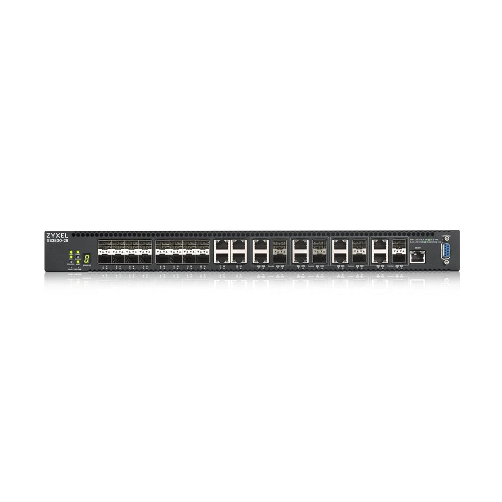 Šakotuvas ZYXEL XS3800-28, 28 prievadų 10 GB 2+ lygio valdomas komutatorius „Nebula Flex Pro“ (dviguba kintamoji srovė, 1 metų „NCC PRO“ licencija)