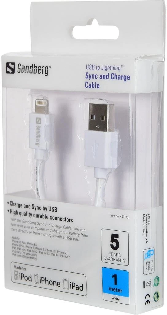 Sandberg USB>Lightning MFI 1m Balta