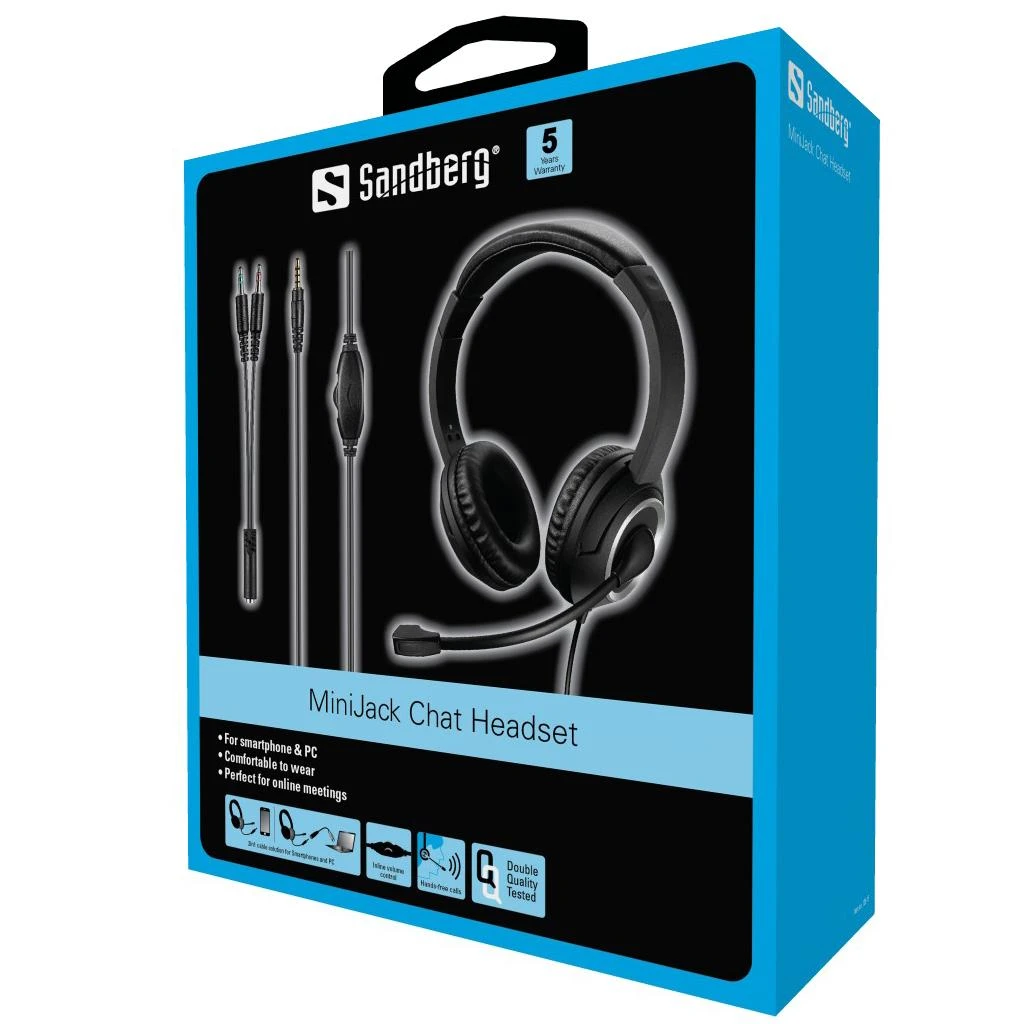 Lengvos ausinės pajungiamos prie kompiuterio Sandberg MiniJack Chat Headset su mikrofonu