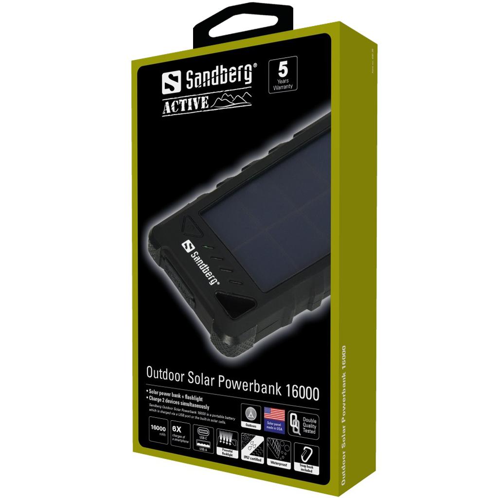 Nešiojamas įkroviklis Sandberg Outdoor Solar Powerbank 16000