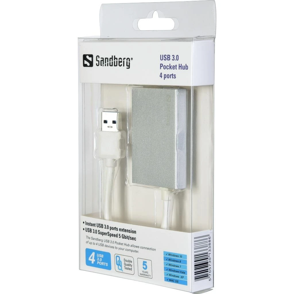 Sandberg USB 3.0 šakotuvas originalioje pakuotėje