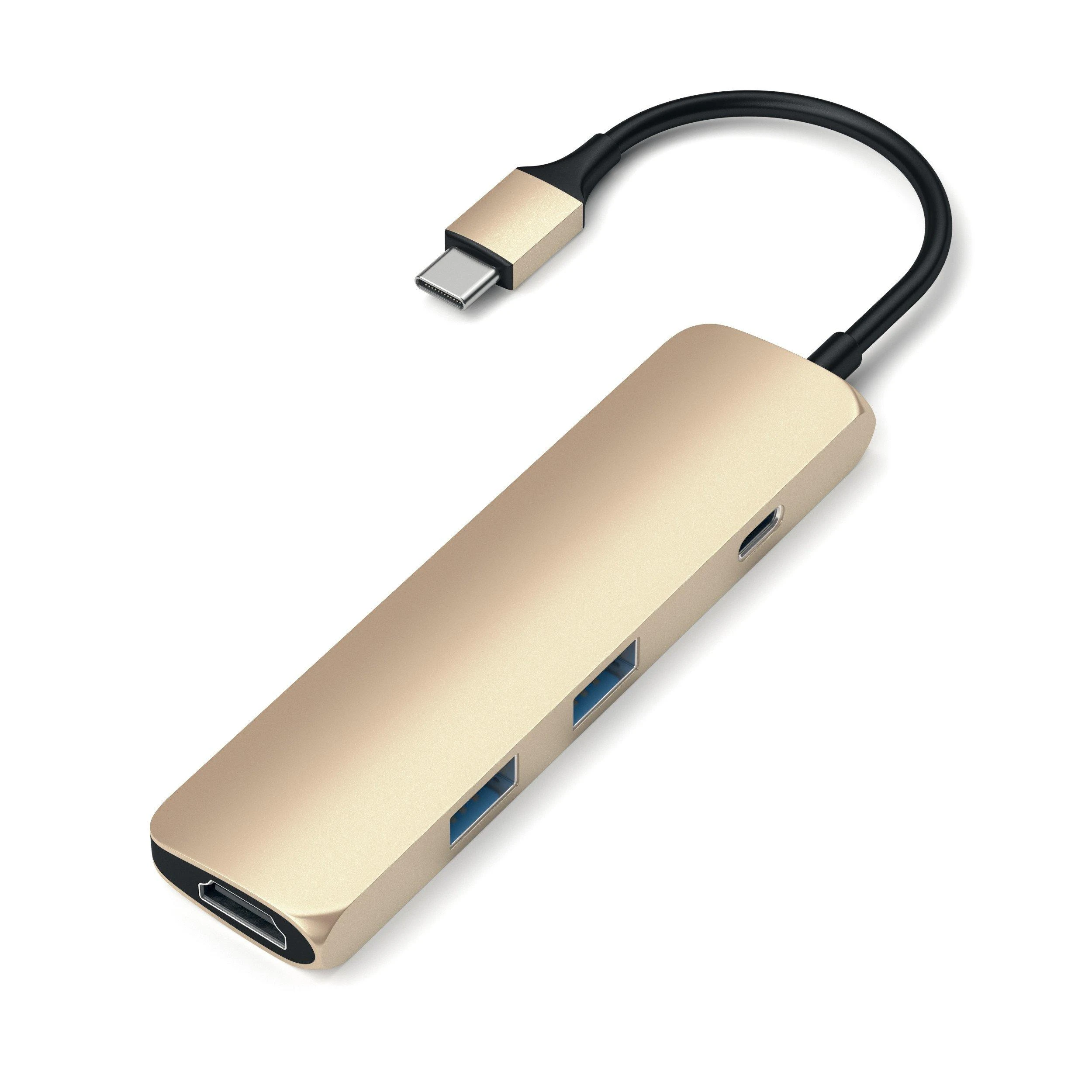 Auksinis Satechi USB-C adapteris su HDMI ir USB jungtimis