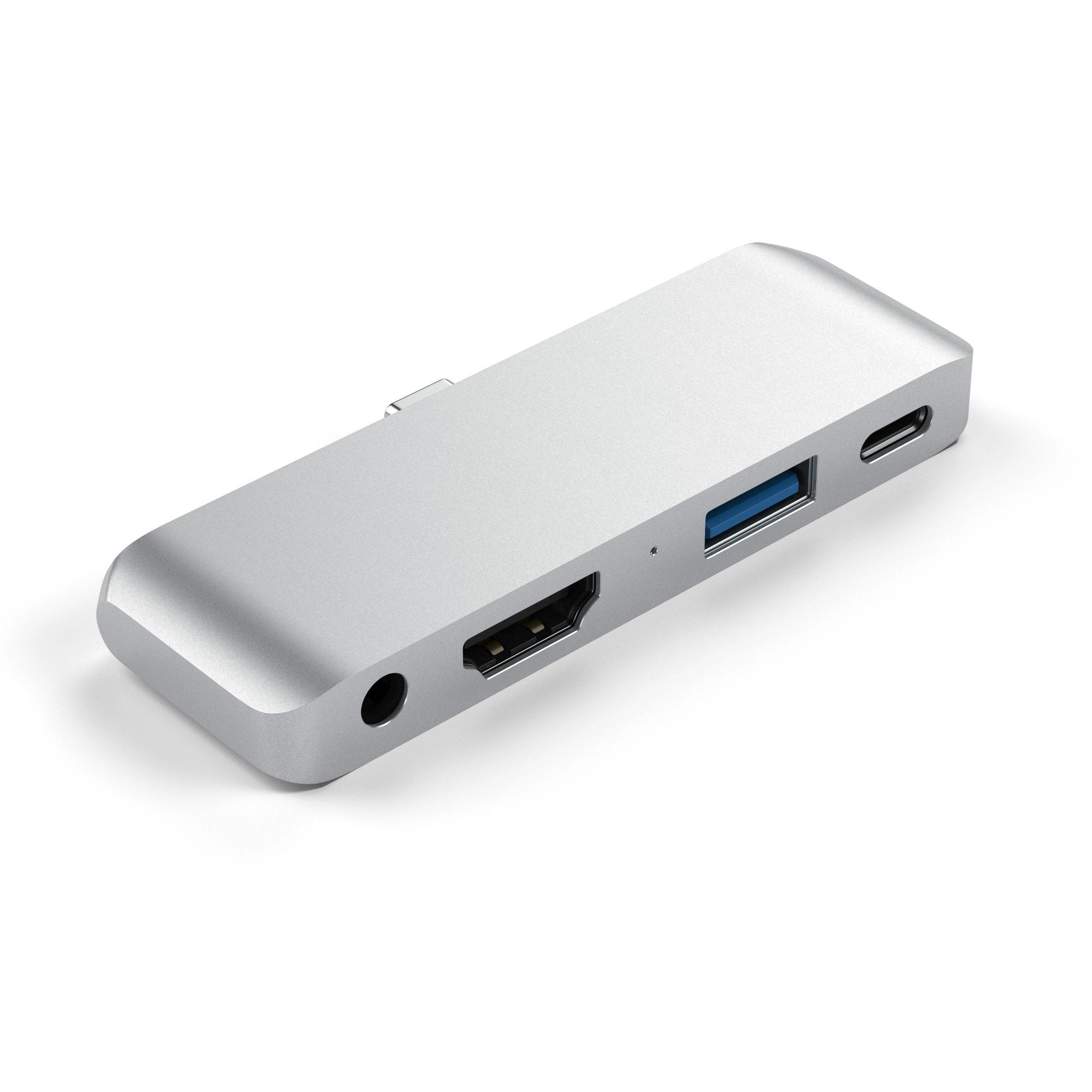 Satechi Aliuminio Mobile Pro Hub USB-C (USB-C 60W, 4K HDMI, USB-A 3.0, jack port) (sidabrinė)
