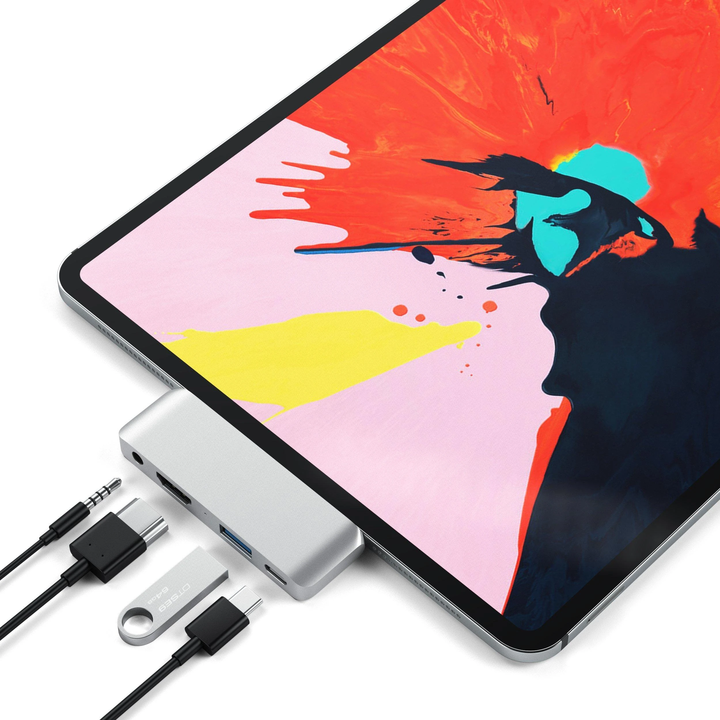 Satechi Aliuminio Mobile Pro Hub USB-C (USB-C 60W, 4K HDMI, USB-A 3.0, jack port) (sidabrinė)
