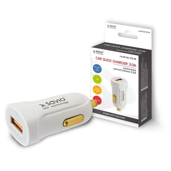 Aut.įkrov.Savio SA-05 Baltas 1xUSB