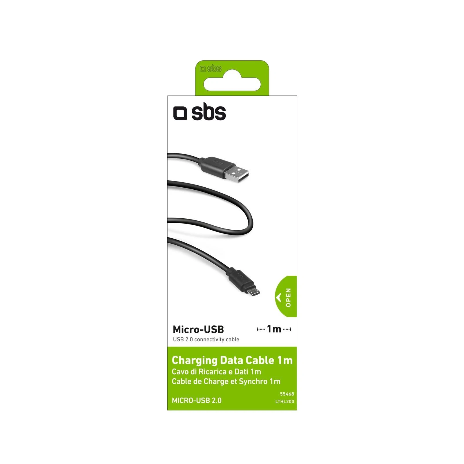 SBS LTHL200 USB-A – Micro-USB kabelis 1m – juodos spalvos