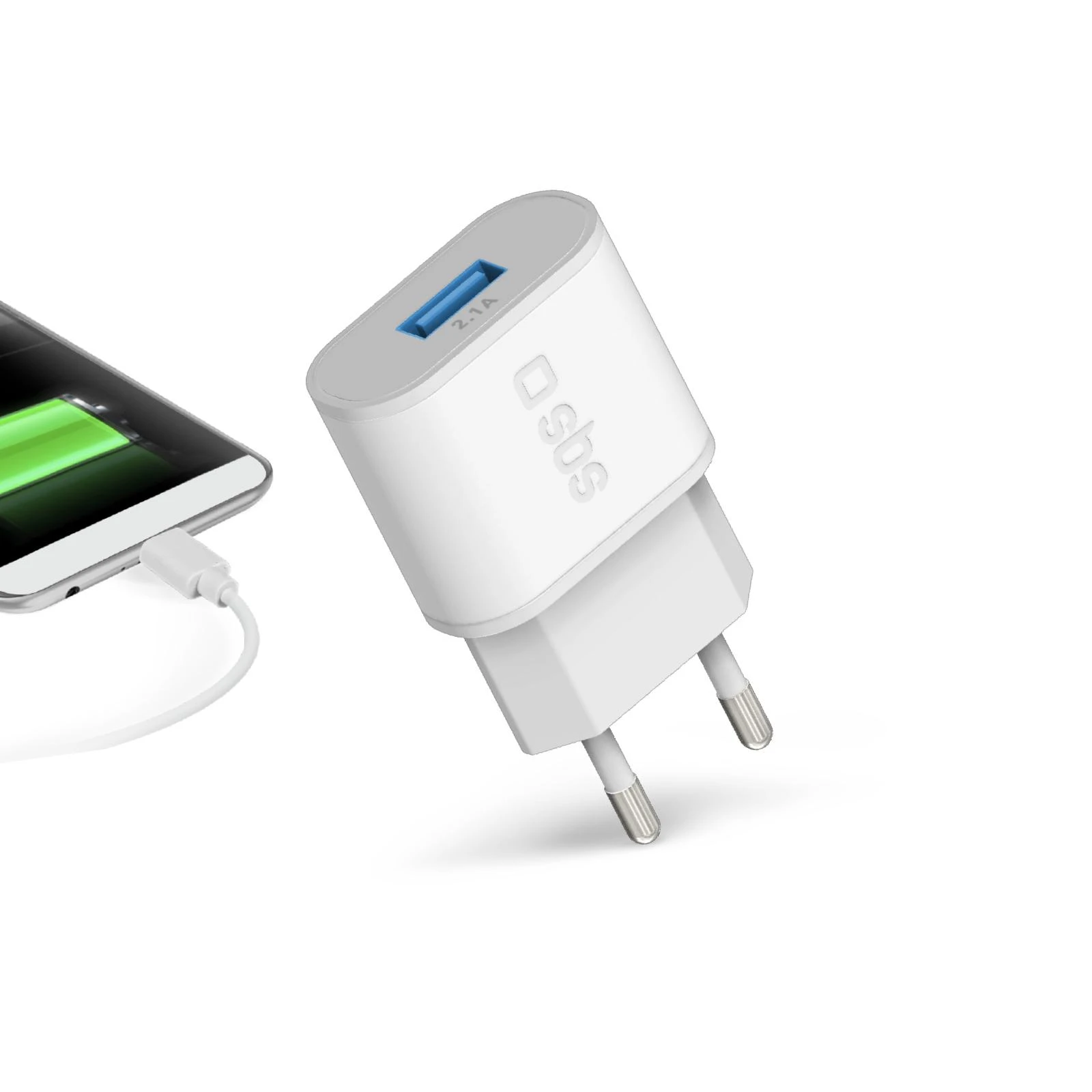 SBS TETR1USB2AWFAST 10W USB-A laidinis įkroviklis – baltos spalvos