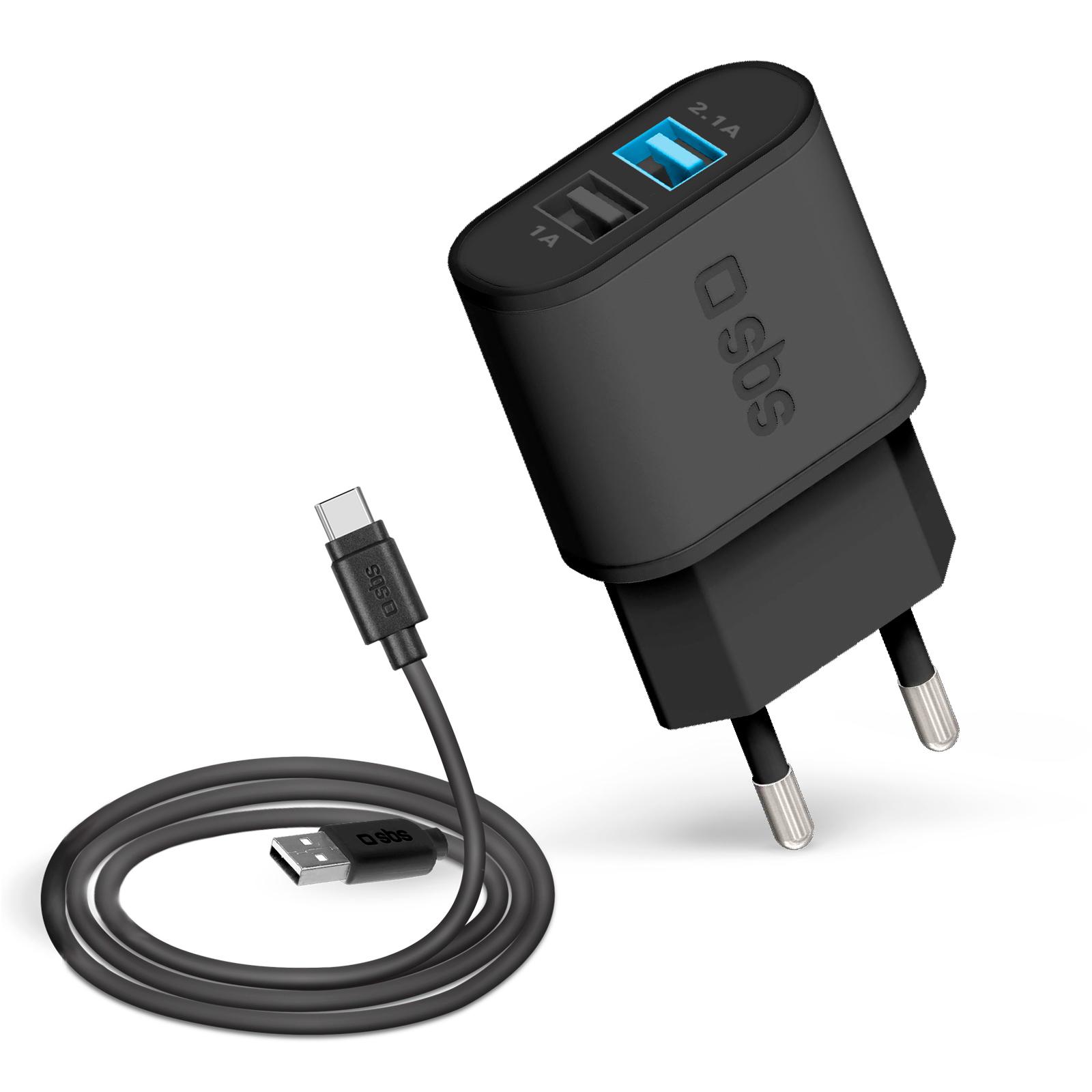 SBS USB kelioninis įkrovimo rinkinys su Type-C kabeliu, skirta patalpoms, AC, USB, 5 V, 1 m, juodas