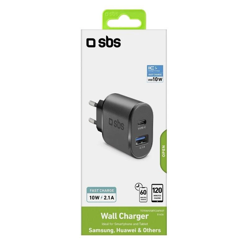 SBS Įkroviklis jungiama į tinklą 1 USB 2.1 A + Type C output 2.1