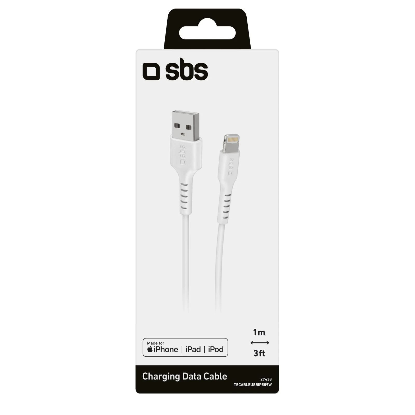 SBS TECABLEUSBIP589W USB-A – Lightning kabelis – baltos spalvos