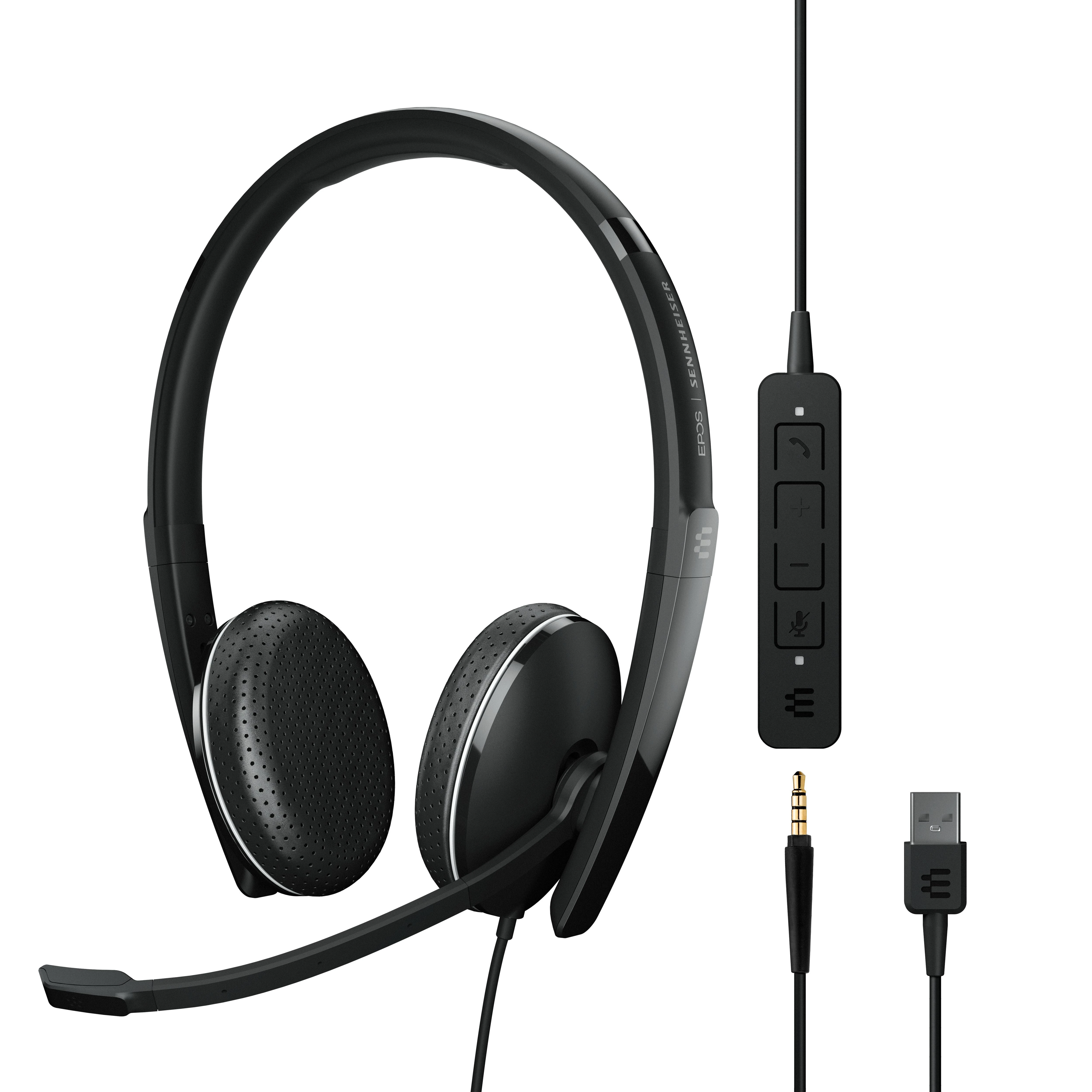 Inline Ausinės „EPOS SENNHEISER ADAPT 165 USB II“, dvipusės, su USB laidiniu adapteriu, 3,5 mm ir USB jungtimis.
