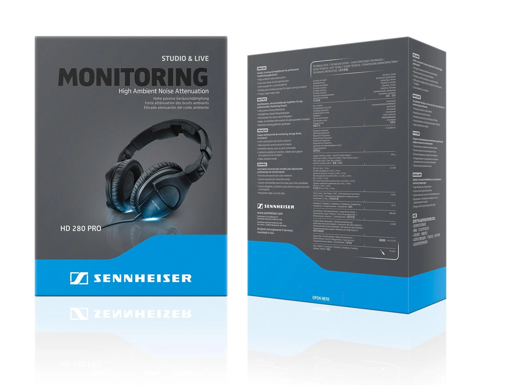 SENNHEISER HD 280 PRO, DYNAMIC HI-FI STEREO Ausinės, 64 ?, CLOSED, ADJUSTABLE HEADBAND, COILED KABELIS 3M, JACK 3.5MM, Juodas