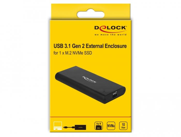 DELOCK išorinis M.2 NVMe PCIe SSD korpusas su SuperSpeed USB 10 Gbps USB 3.1 Gen 2 USB Type-C motele