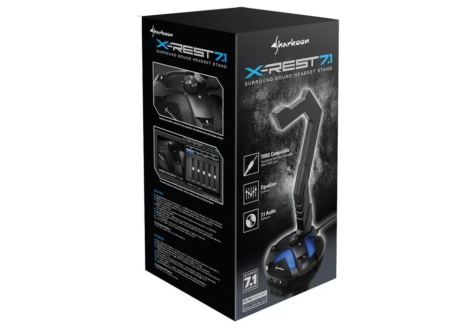 Ausinių stovas Sharkoon X-Rest 7.1, USB garso plokštė, LED, Juodas