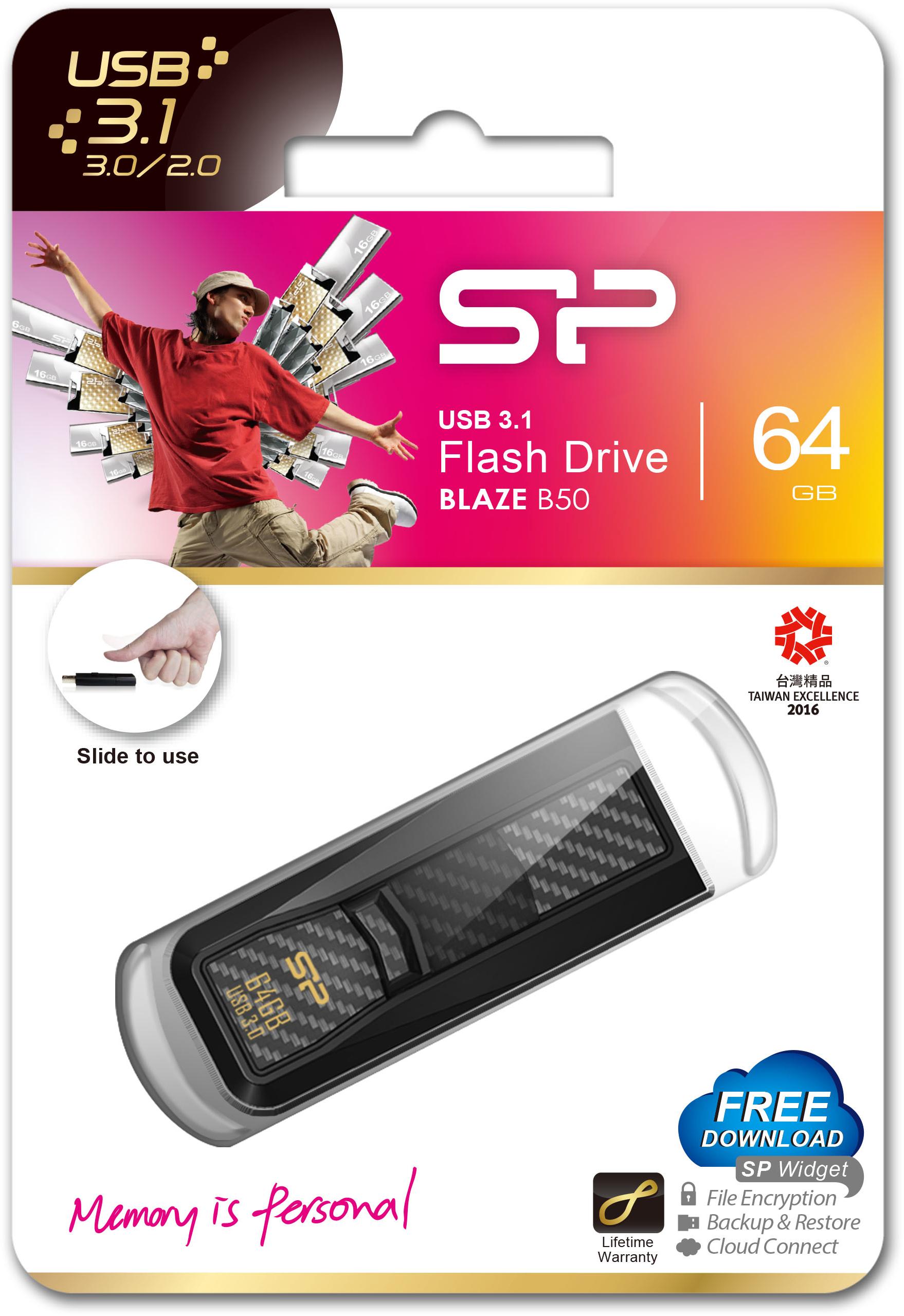 „Silicon Power“ atmintinė 64 GB Blaze B50 USB 3.0, juoda