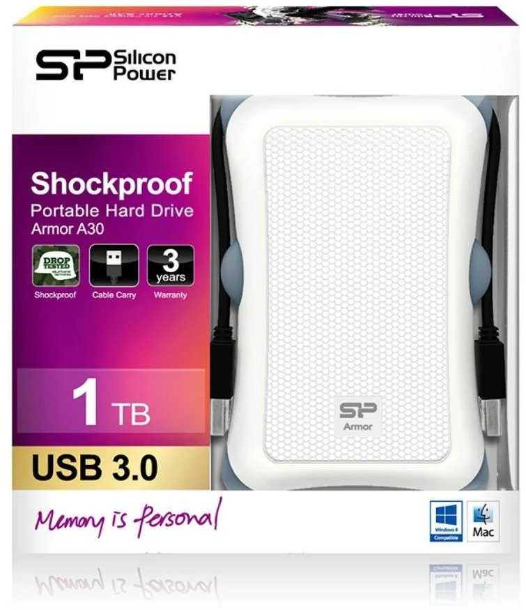 Kietasis diskas Silicon Power Armor A30 1TB | 1000 GB | 2,5" | USB 3.1 | Baltas
