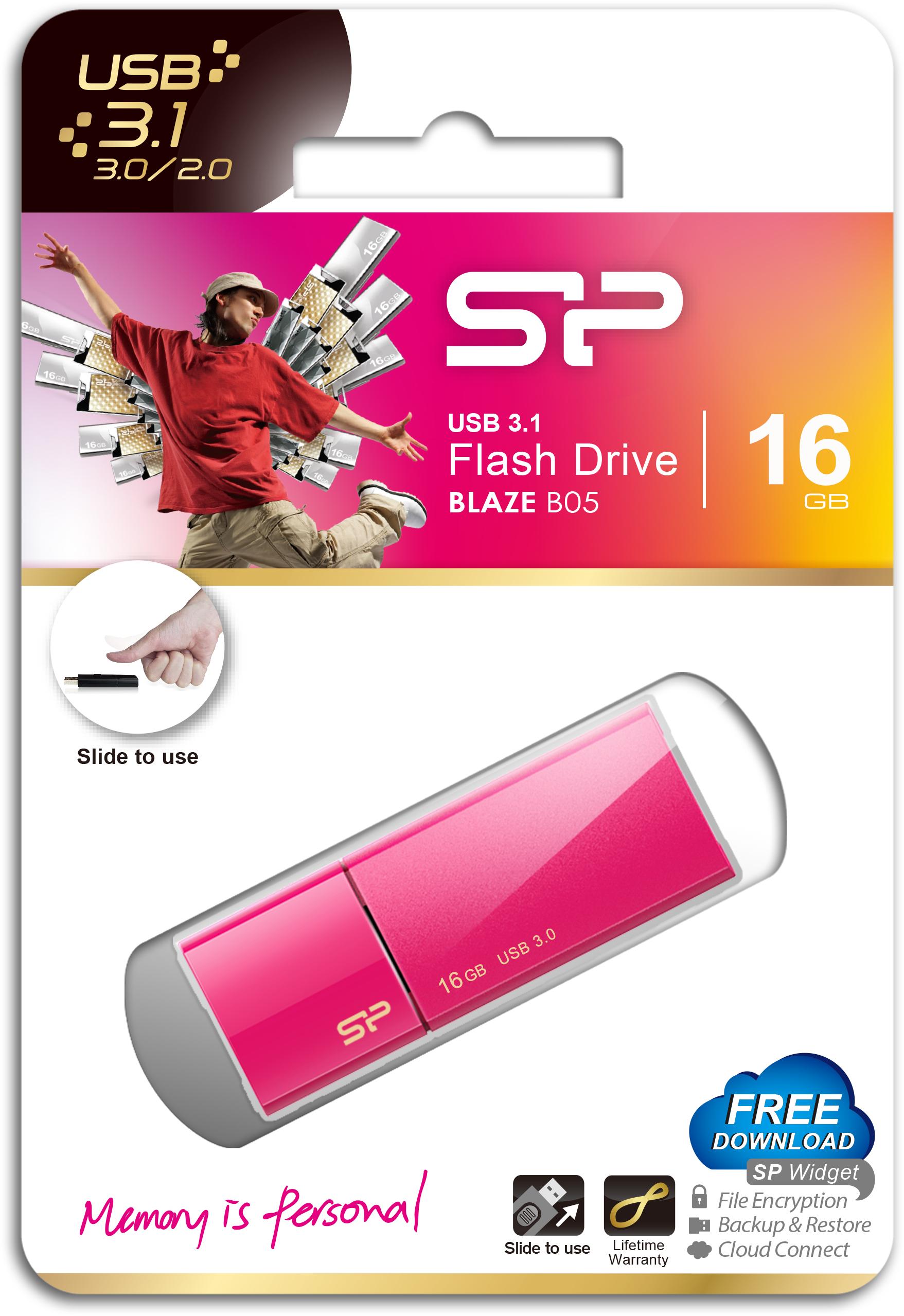 SILIKONIO MAITINIMO KOMPIUTERIS & COMMUNICAT SILICON POWER atmintis USB Blaze B05 16GB USB 3.2 Rožinė