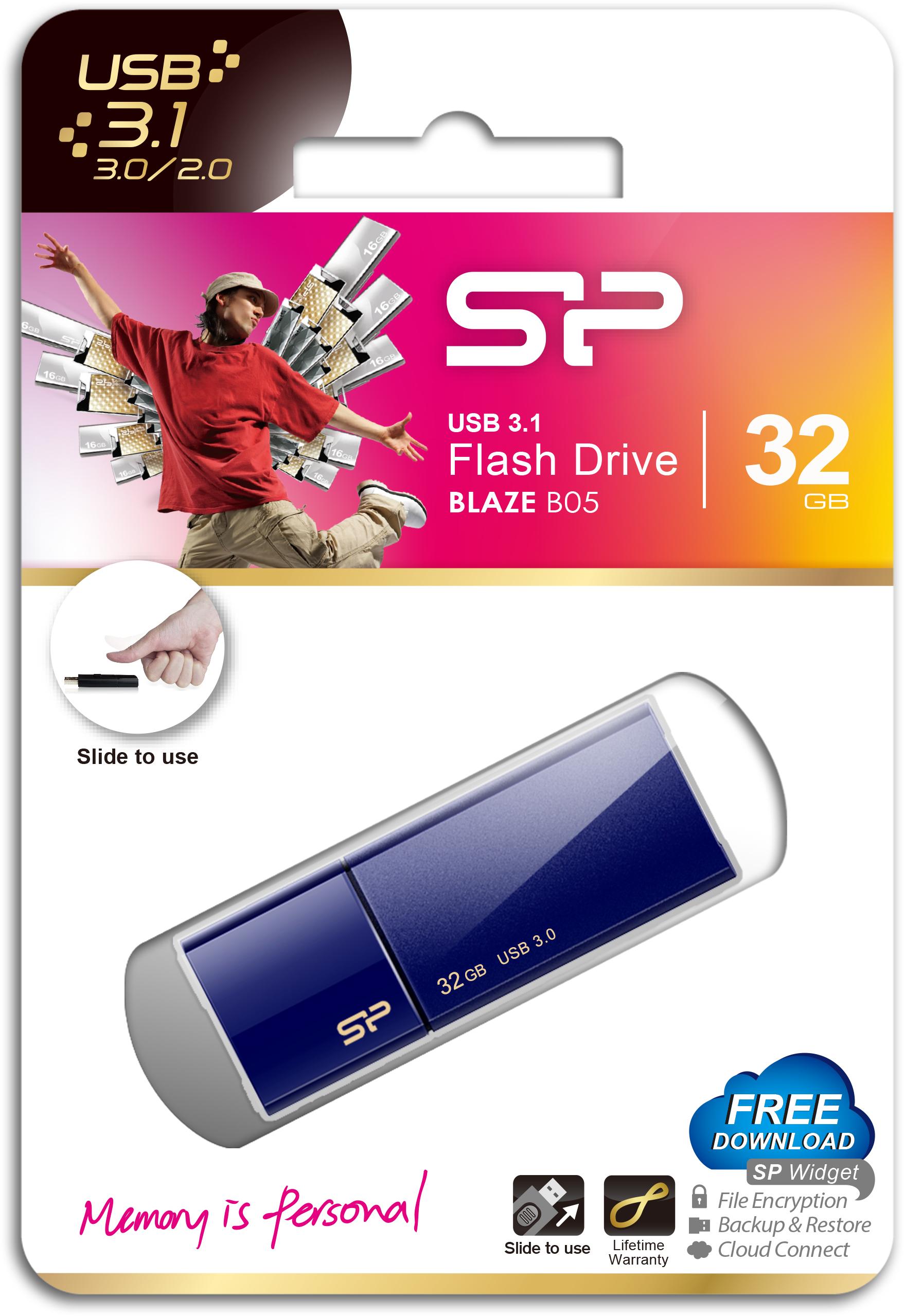 SILIKONIO MAITINIMO KOMPIUTERIS & COMMUNICAT SILICON POWER atmintis USB Blaze B05 32GB USB 3.2 Mėlyna