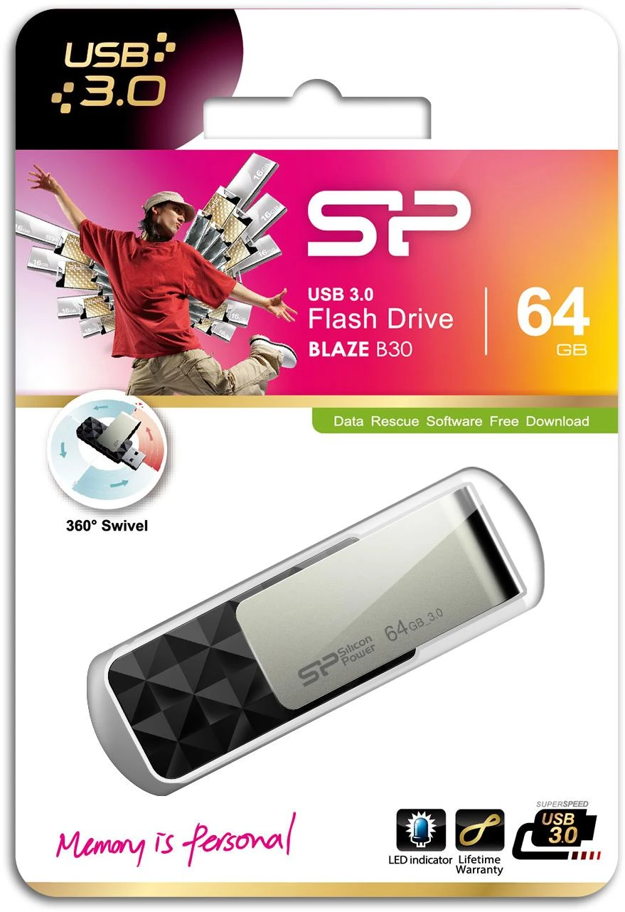 Silicon Power | Blaze B30 | 64 GB | USB A tipo | Juodas