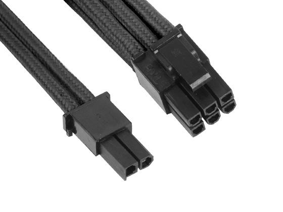 SilverStone 8 kontaktų PCIe į 6+2 kontaktų PCIe prailginimo kabelis, 250 mm, juodas