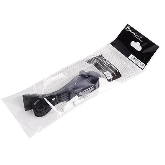 SilverStone 4 kontaktų „Molex“ ir 4 SATA jungčių prailginimo kabelis, 300 mm, juodas