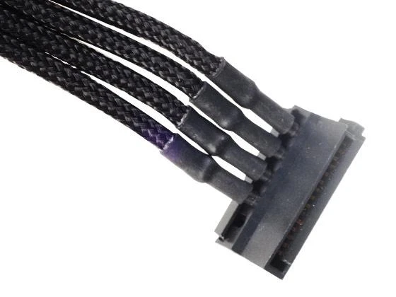 SilverStone 4 kontaktų „Molex“ ir 4 SATA jungčių prailginimo kabelis, 300 mm, juodas
