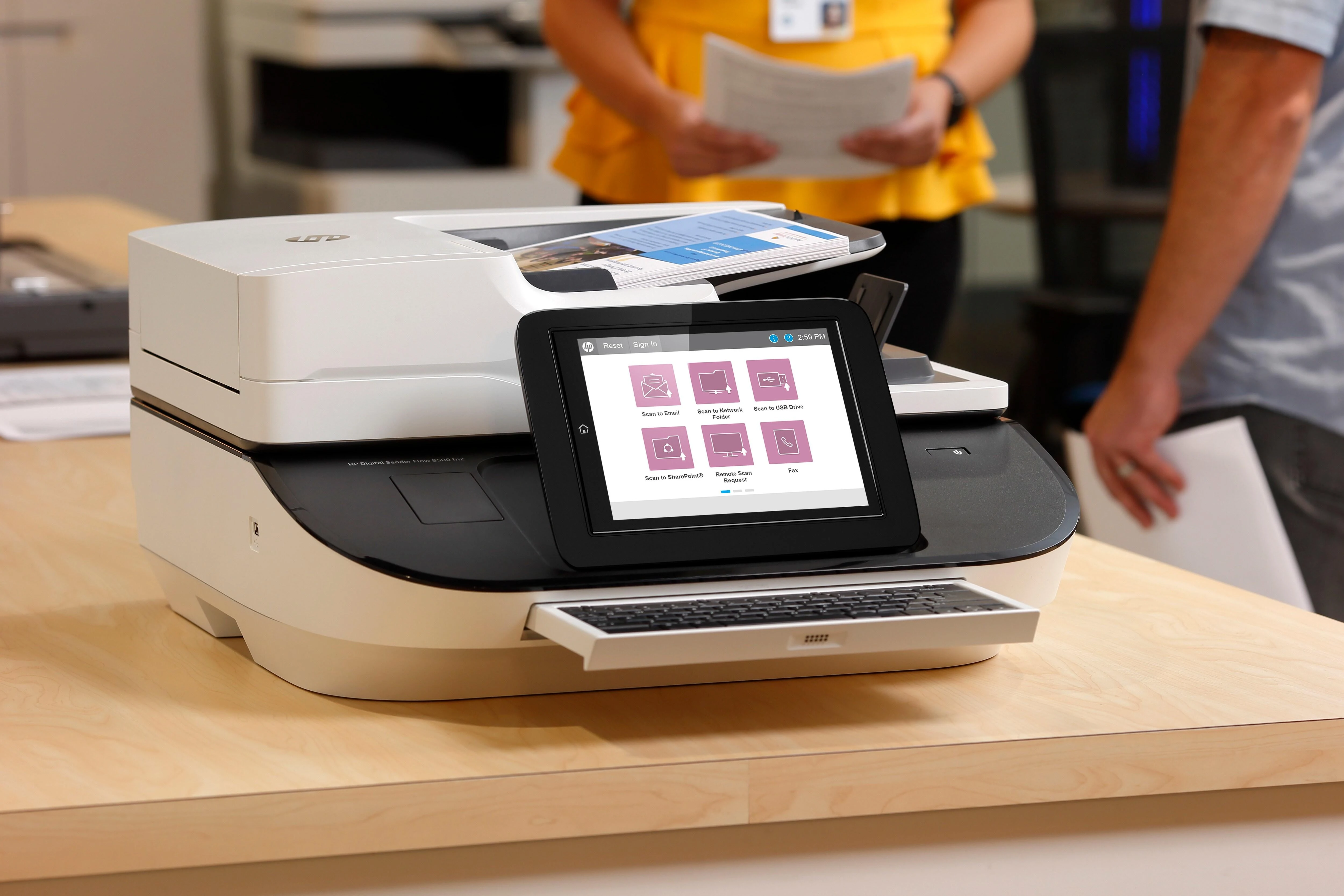 Skeneris Hewlett Packard (HP) HP Digital Sender Flow 8500 fn2 skaitytuvas / dokumentų darbo stotis – A3 spalvotas 600 dpi, plokščias / lapų tiekimo nuskaitymas, automatinis dokumentų tiektuvas, automatinis dvipusis, OCR / nuskaitymas į tekstą, 100 ppm, 10 000 puslapių per dieną