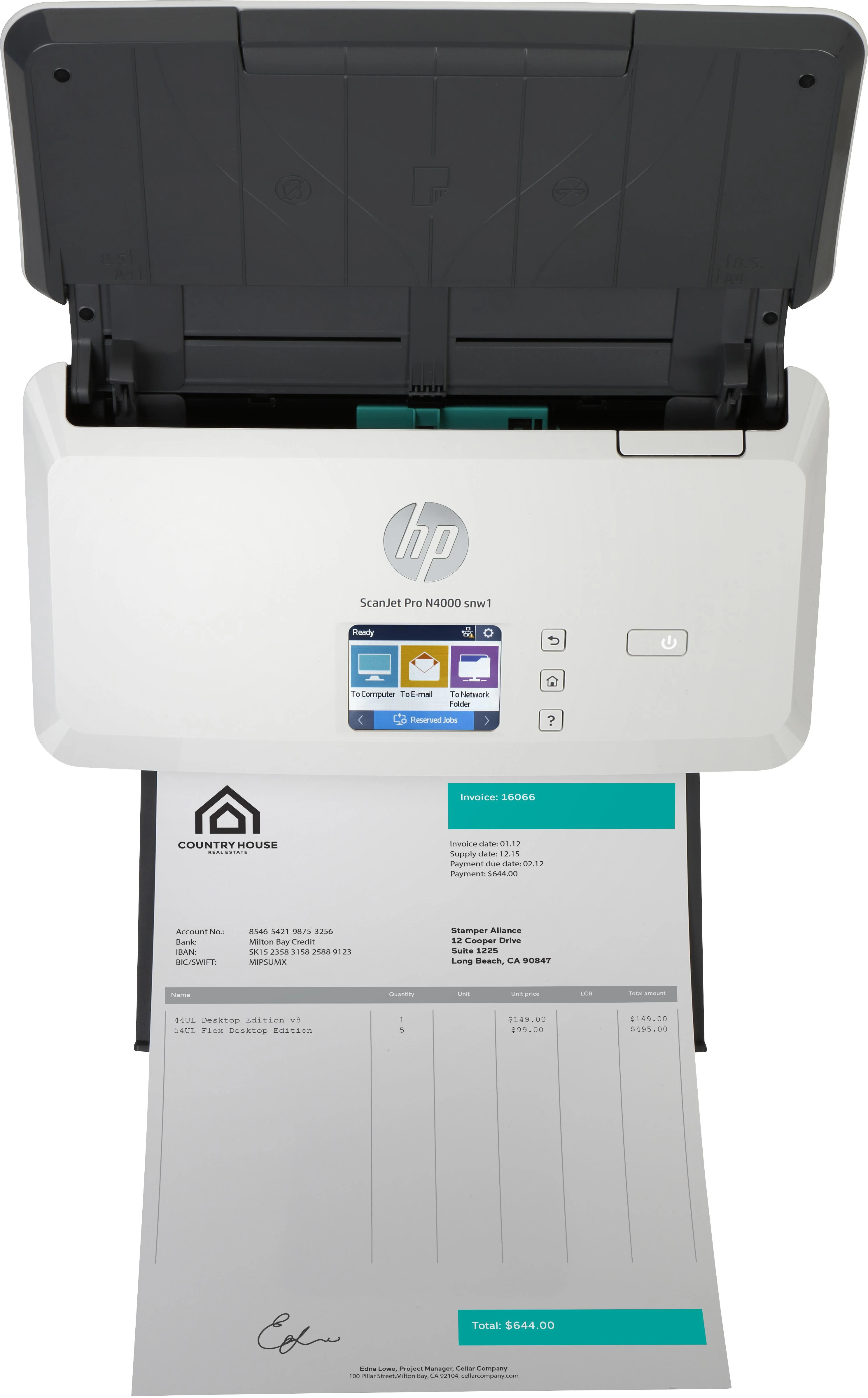 Skeneris Hewlett Packard (HP) HP ScanJet Pro N4000 snw1 skaitytuvas – A4 spalvotas 600 dpi, lapų tiekimo nuskaitymas, automatinis dokumentų tiektuvas, automatinis dvipusis, OCR / nuskaitymas į tekstą, 40 ppm, 4000 puslapių per dieną