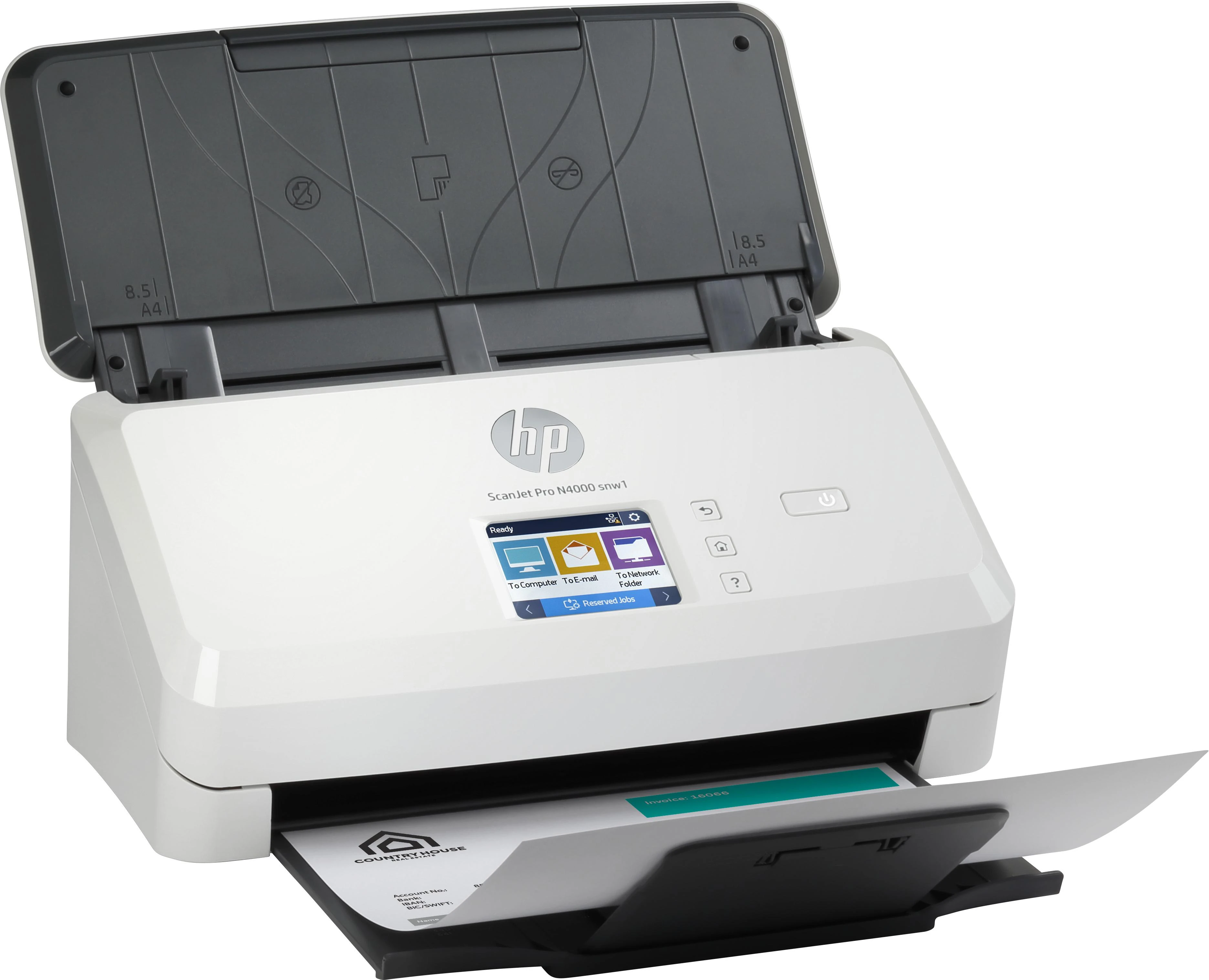 Skeneris Hewlett Packard (HP) HP ScanJet Pro N4000 snw1 skaitytuvas – A4 spalvotas 600 dpi, lapų tiekimo nuskaitymas, automatinis dokumentų tiektuvas, automatinis dvipusis, OCR / nuskaitymas į tekstą, 40 ppm, 4000 puslapių per dieną