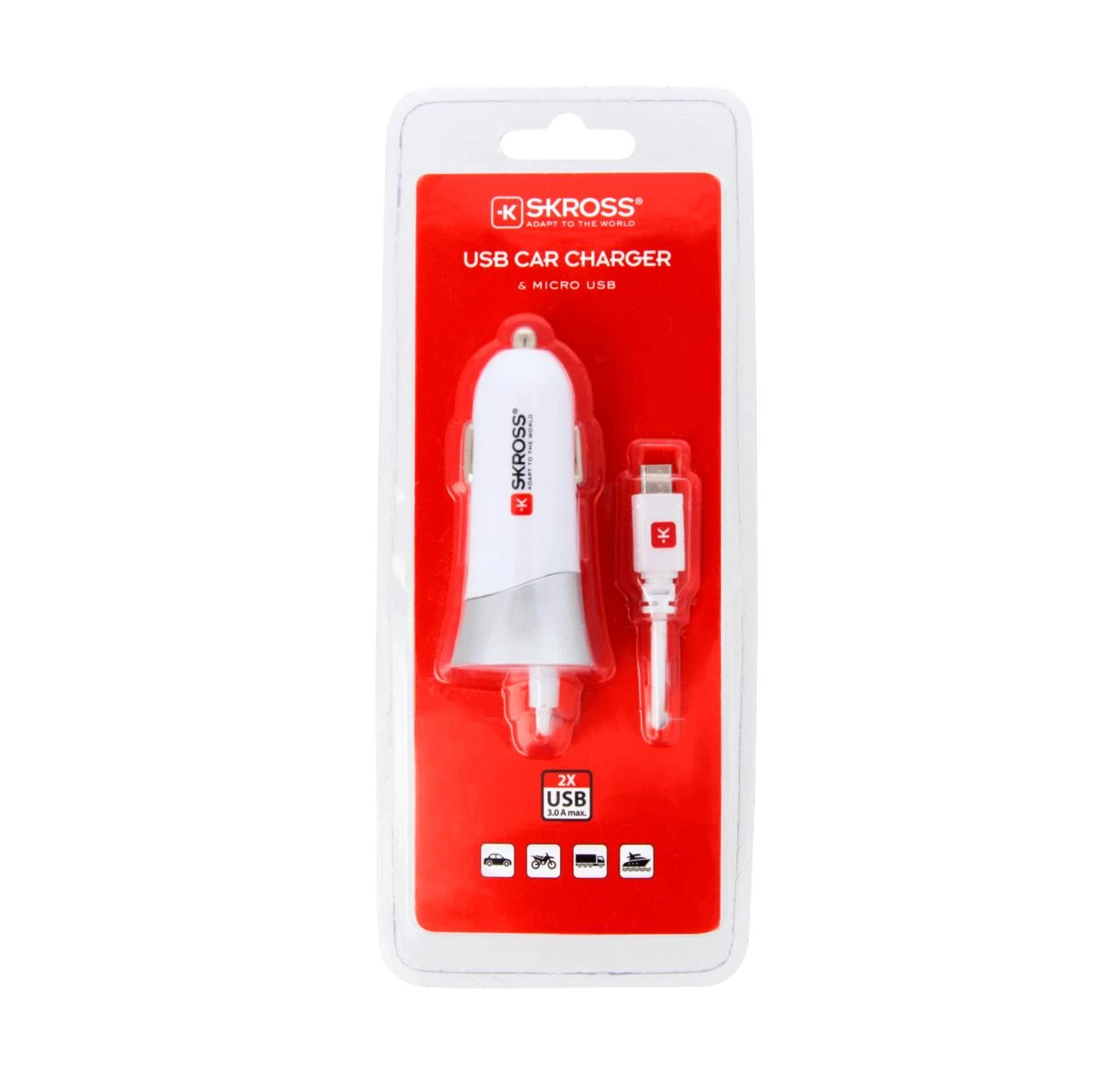 Įkroviklis Skross AUTOMOB. ĮKROVIKLIS ZAPALNICZKA SKROSS 1X USB 1A 12V/24V BALTA + KABELIS MICRO USB