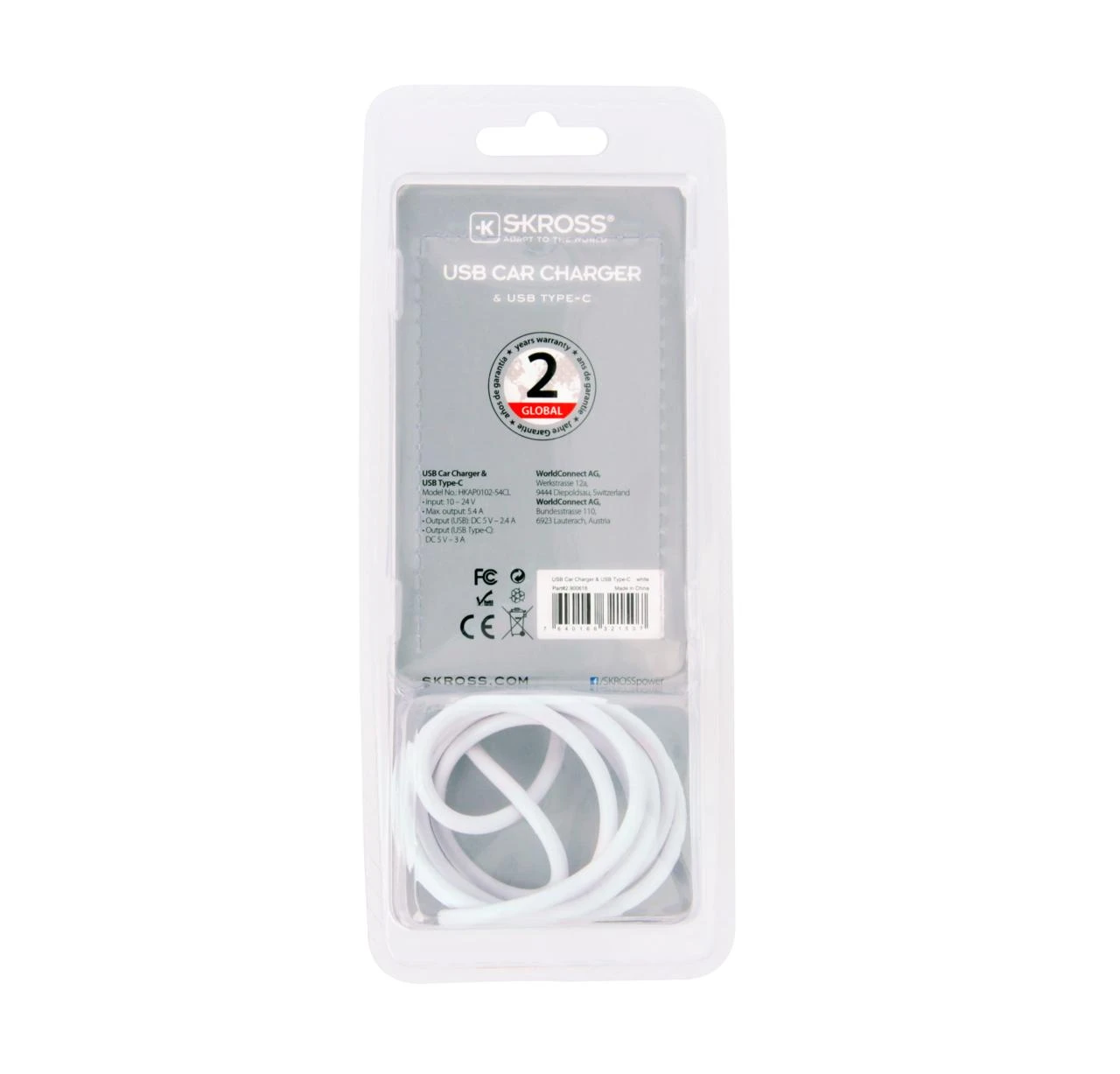 SKROSS DC29C USB automobilinis įkroviklis ir C tipo įkrovimo automobilinis adapteris