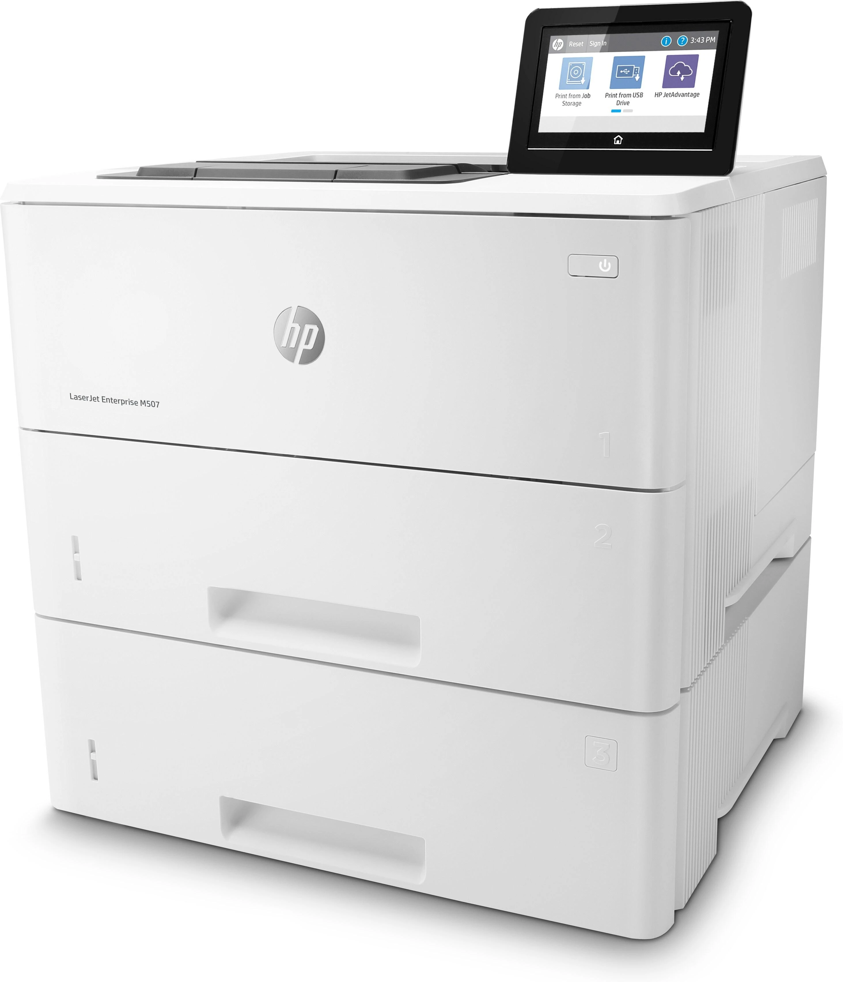 Hewlett Packard (HP) HP LaserJet Enterprise M507x Spausdintuvas - A4 Mono lazerinis, Spausdinimas, Automatinis dokumentų tiektuvas, Auto-Duplex, LAN, WiFi, 43ppm, 2000-7500 puslapių per mėnesį (pakeičia M506x)