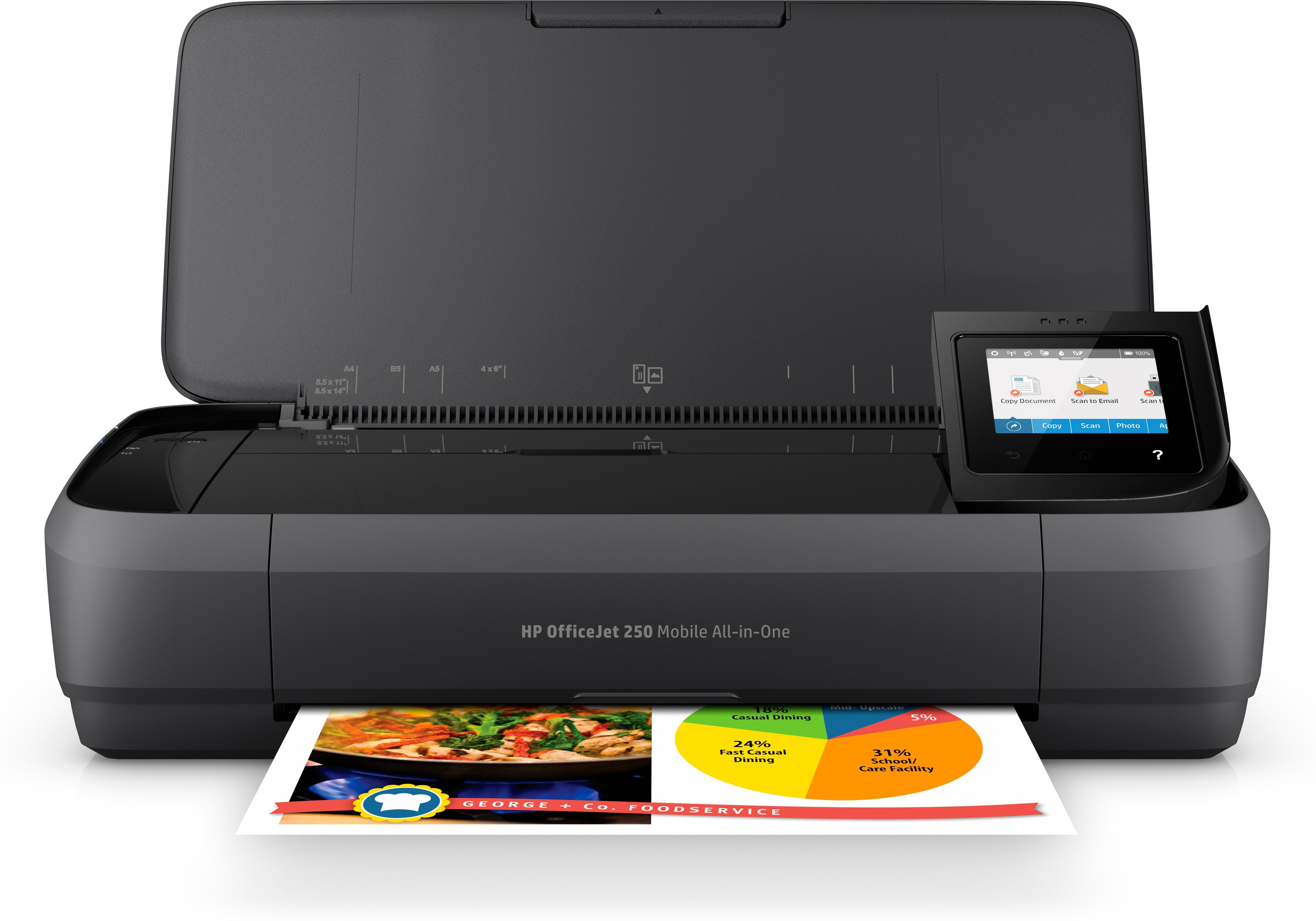 Hewlett Packard (HP) „HP Officejet 250“ mobilusis daugiafunkcis daugiafunkcis spalvotas rašalinis spausdintuvas, A4, 8 psl./min., kopijavimas, 10 psl./min., spausdinimas, 50 lapų, USB, „Wi-Fi“