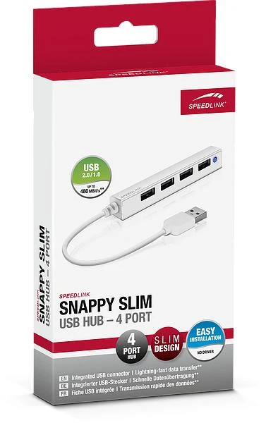 SNAPPY SLIM USB Hub, 4-port, USB 2.0, passive, baltas (SL-140000-WE)