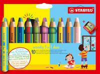 Stabilo Woody Duo 3in1 kreidelės, 10 vnt. + drožtukas